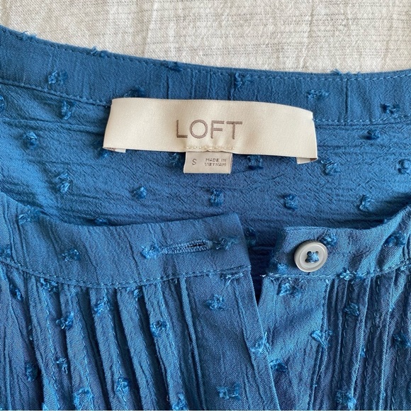 LOFT Blue Clip Dot Long Sleeve Blouse Lightweight Small Work Casual Madewell - Picture 3 of 11